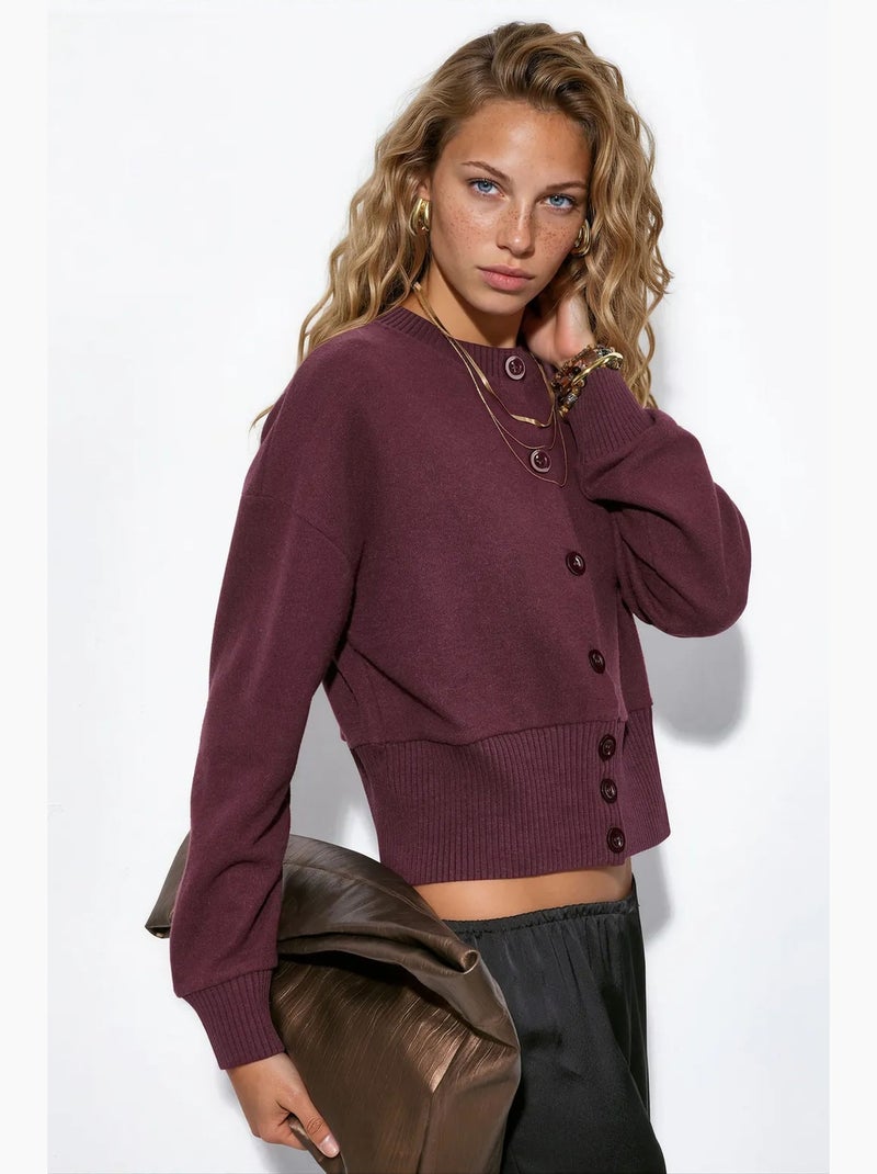 Cardigan court côtelé à boutons busem Rouge bordeaux - Kiabi