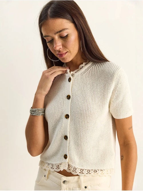 Cardigan court côtelé à boutons lucci - Kiabi Cardigan court côtelé à boutons lucci - Kiabi