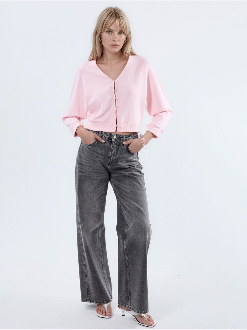Cardigan court côtelé à col en v busem Rose clair - Kiabi