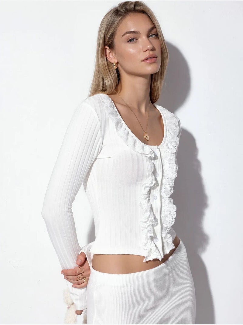 Cardigan court côtelé ajusté busem Blanc - Kiabi