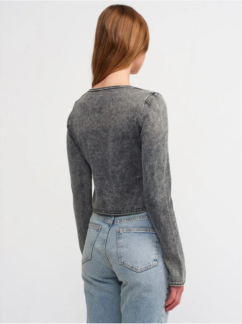 Cardigan court côtelé en coton dilvin Gris Noir - Kiabi