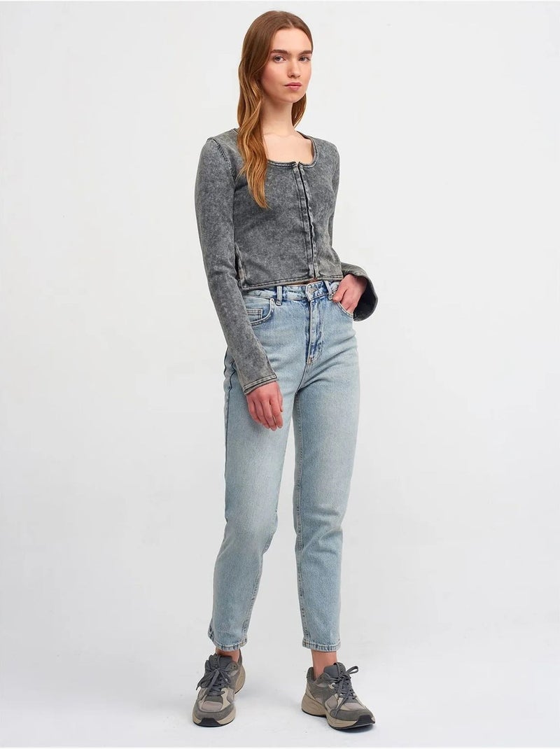 Cardigan court côtelé en coton dilvin Gris Noir - Kiabi