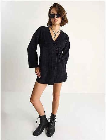 Cardigan court en maille côtelée avec fermeture à nouer lucci