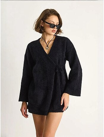 Cardigan court en maille côtelée avec fermeture à nouer lucci