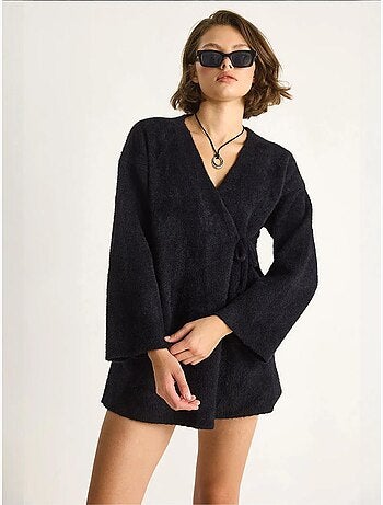 Cardigan court en maille côtelée avec fermeture à nouer lucci