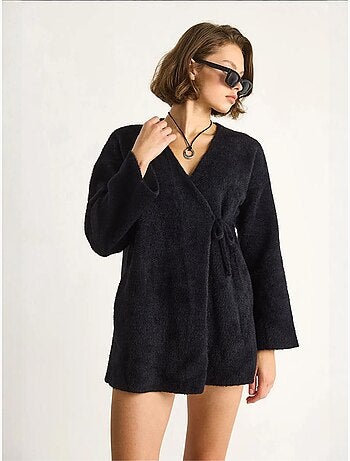 Cardigan court en maille côtelée avec fermeture à nouer lucci