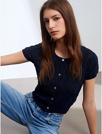 Cardigan court jacquard boutonné femme dilvin