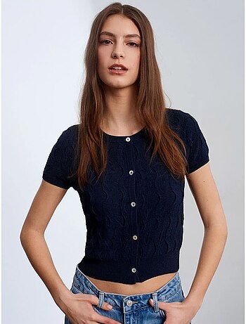 Cardigan court jacquard boutonné femme dilvin