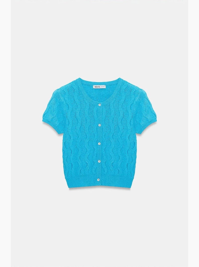 Cardigan court jacquard boutonné femme dilvin Bleu - Kiabi
