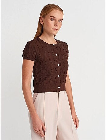 Cardigan court jacquard boutonné femme dilvin