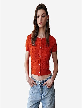Cardigan court jacquard boutonné femme dilvin