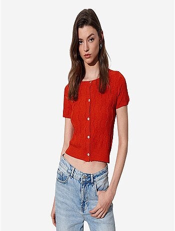 Cardigan court jacquard boutonné femme dilvin