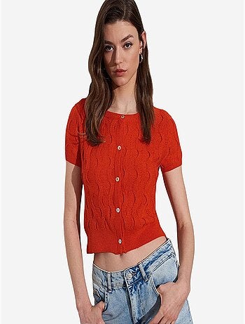 Cardigan court jacquard boutonné femme dilvin