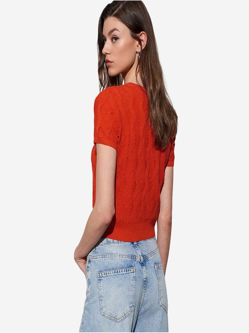 Cardigan court jacquard boutonné femme dilvin Orange - Kiabi