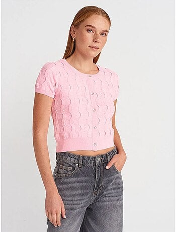 Cardigan court jacquard boutonné femme dilvin