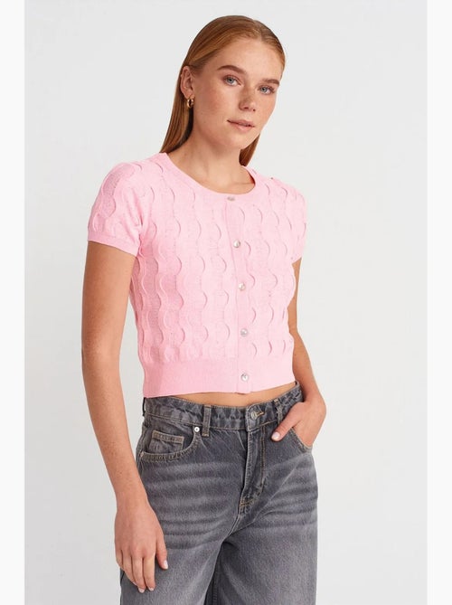 Cardigan court jacquard boutonné femme dilvin - Kiabi Cardigan court jacquard boutonné femme dilvin - Kiabi