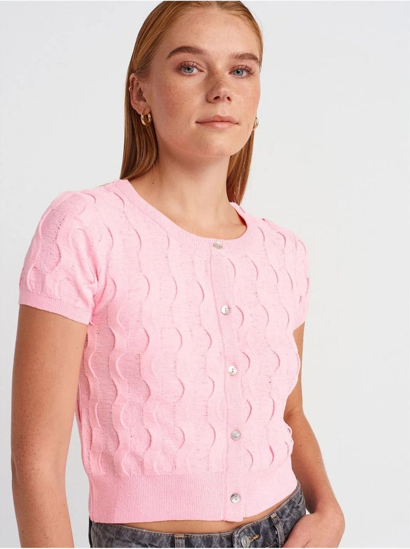 Cardigan court jacquard boutonné femme dilvin Rose clair - Kiabi