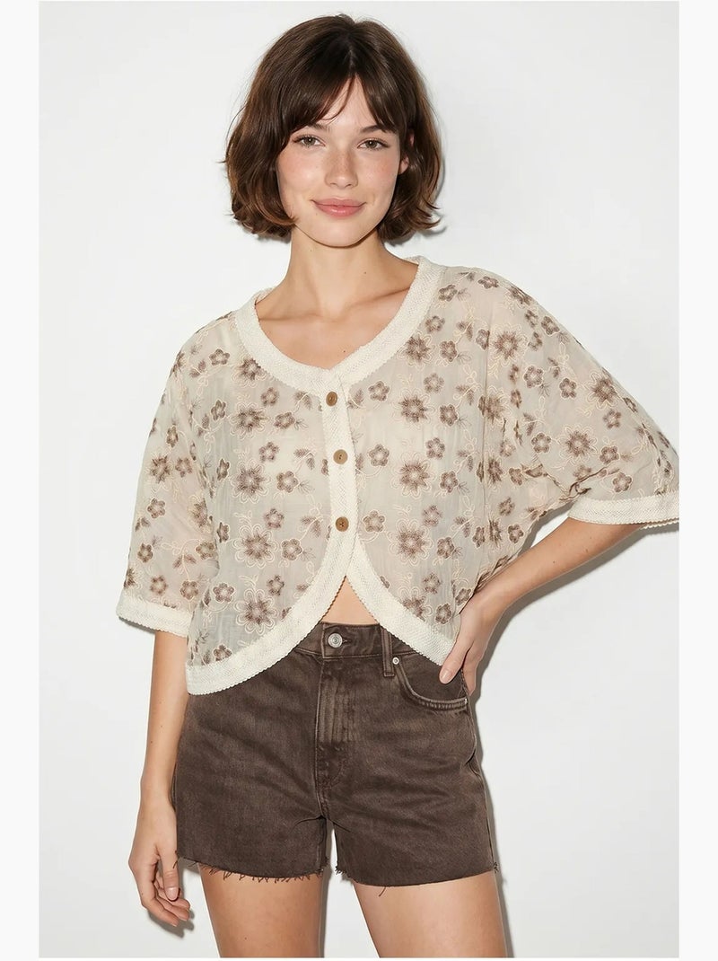 Cardigan court jacquard floral lucci Crème - Kiabi