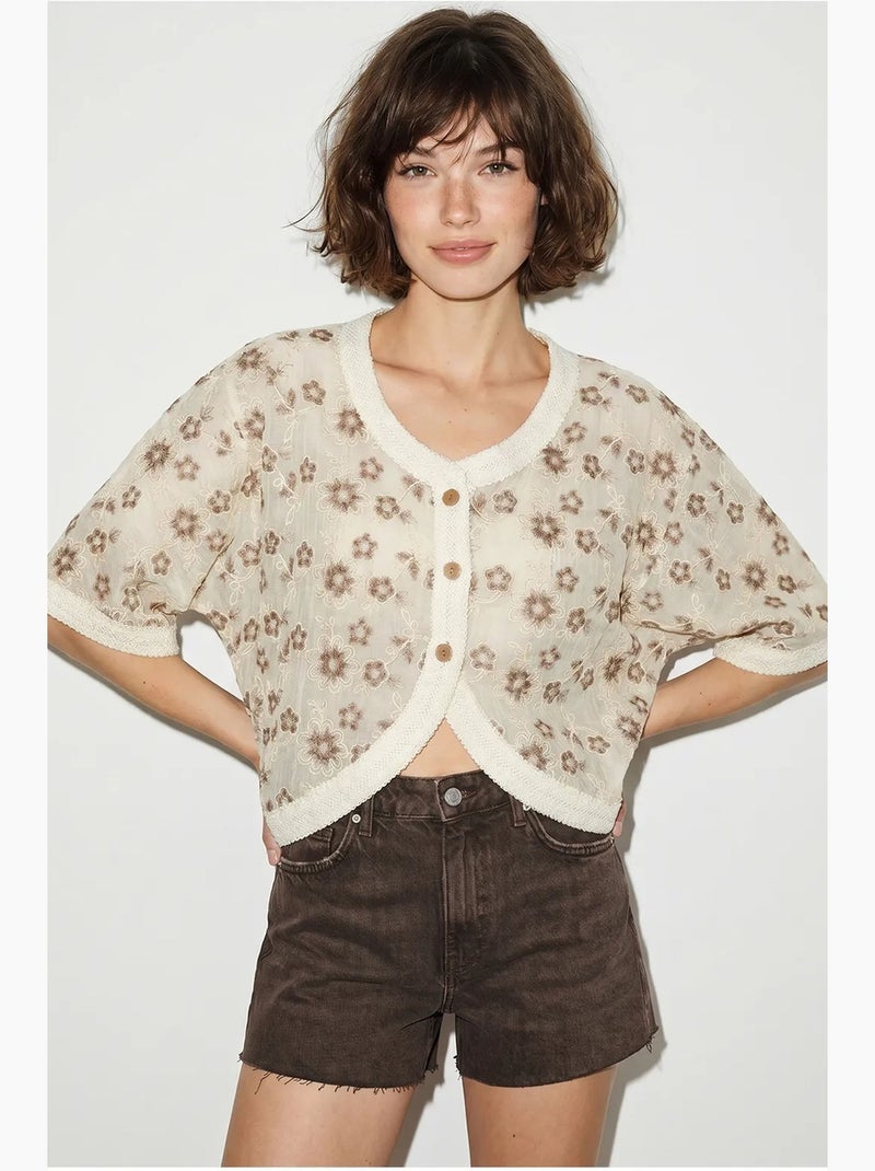 Cardigan court jacquard floral lucci Crème - Kiabi