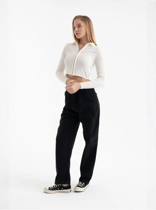 Cardigan court zippé côtelé à col polo - Kiabi