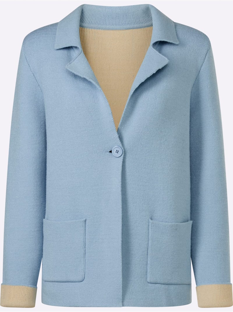 Cardigan Deux Coloris Tendance - Taille Standard - Helline Bleu ciel - Kiabi