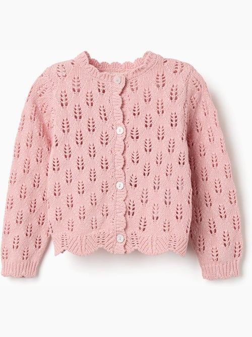 Cardigan en coton ajouré avec bords festonnés - Kiabi