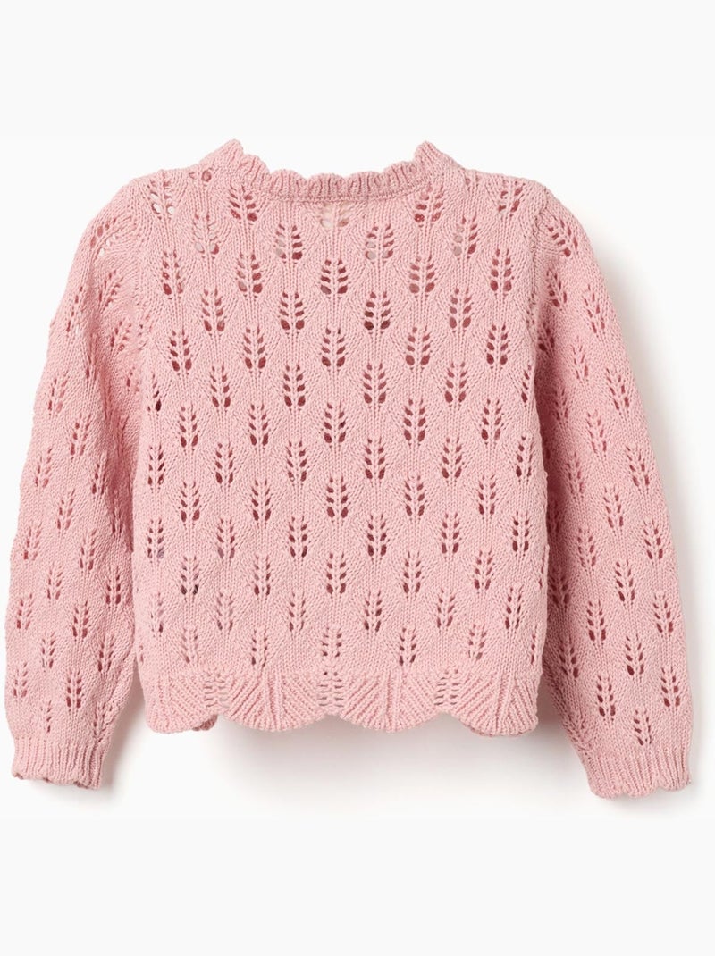 Cardigan en coton ajouré avec bords festonnés Rose clair - Kiabi