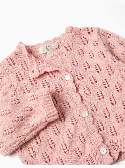 Cardigan en coton ajouré avec bords festonnés - Kiabi