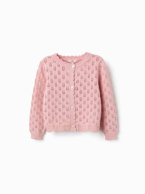 Cardigan en coton ajouré avec bords festonnés - Kiabi