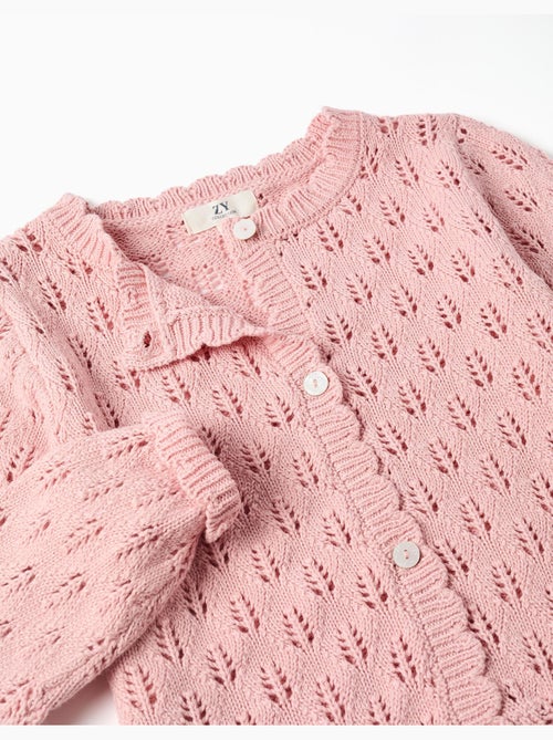 Cardigan en coton ajouré avec bords festonnés - Kiabi