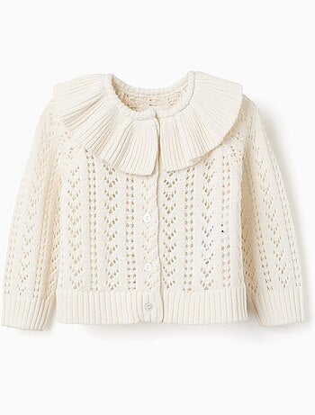 Cardigan en coton avec maille ajourée et volants