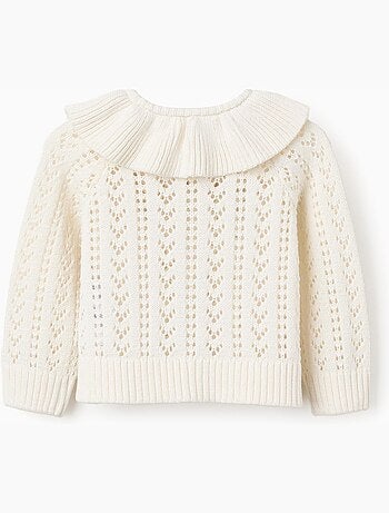 Cardigan en coton avec maille ajourée et volants