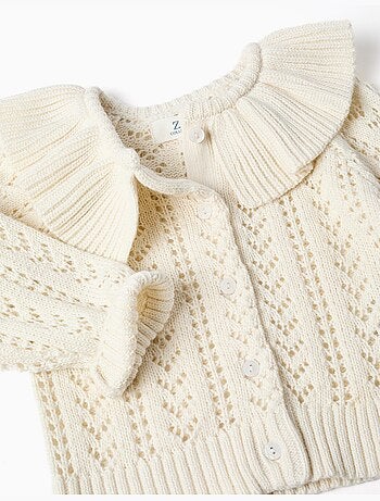 Cardigan en coton avec maille ajourée et volants