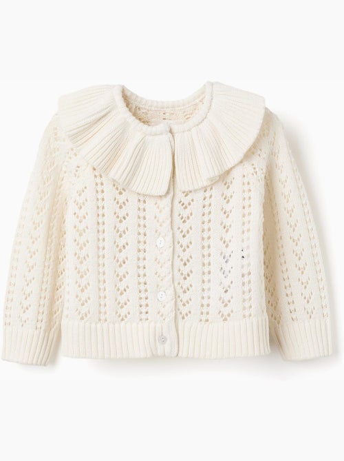 Cardigan en coton avec maille ajourée et volants - Kiabi
