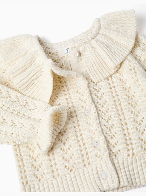 Cardigan en coton avec maille ajourée et volants - Kiabi
