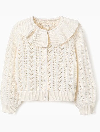 Cardigan en coton avec maille ajourée et volants