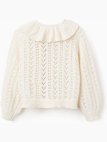Cardigan en coton avec maille ajourée et volants