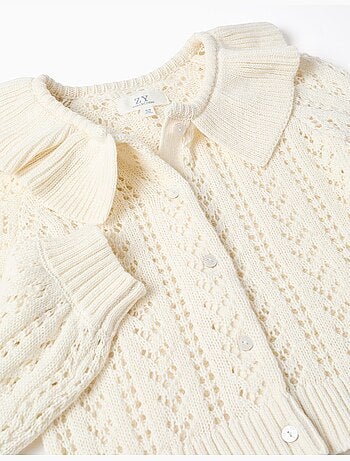 Cardigan en coton avec maille ajourée et volants