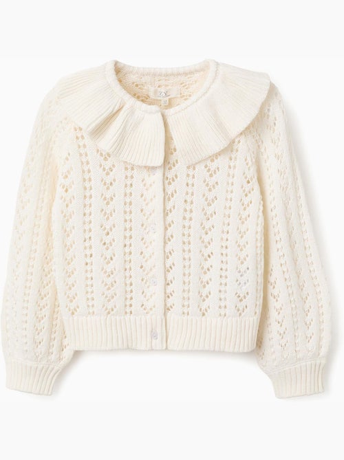 Cardigan en coton avec maille ajourée et volants - Kiabi