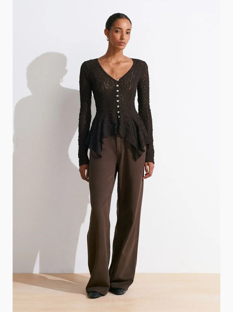 Cardigan en dentelle à col v et boutons dilvin Gris Noir - Kiabi