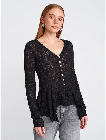 Cardigan en dentelle à col v et boutons dilvin