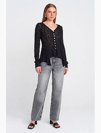 Cardigan en dentelle à col v et boutons dilvin
