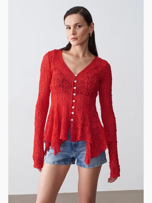 Cardigan en dentelle à col v et boutons dilvin - Kiabi Cardigan en dentelle à col v et boutons dilvin - Kiabi