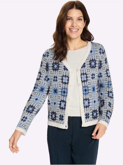 Cardigan en jacquard avec encolure en V et manches longues - Taille standard - Moda Vilona - Kiabi
