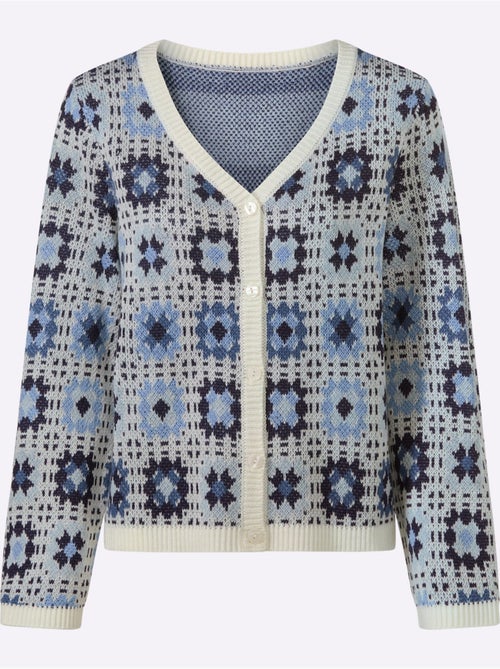 Cardigan en jacquard avec encolure en V et manches longues - Taille standard - Moda Vilona - Kiabi