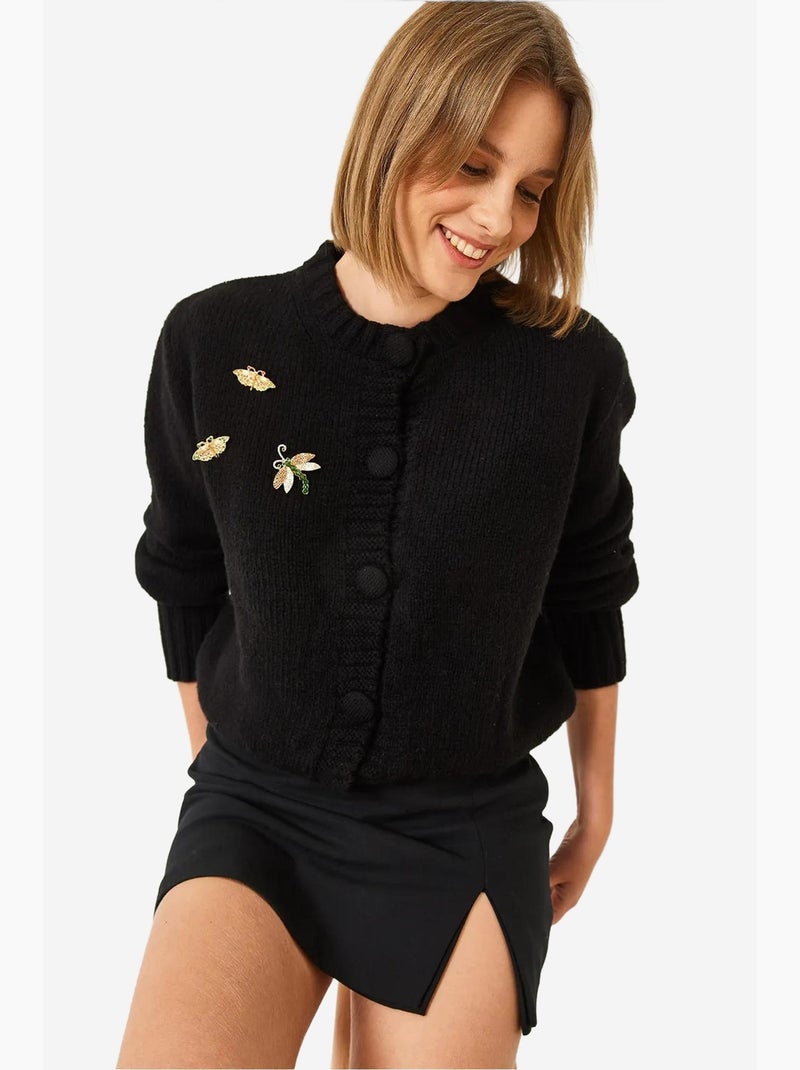 Cardigan en maille à détails de broche lucci Noir - Kiabi