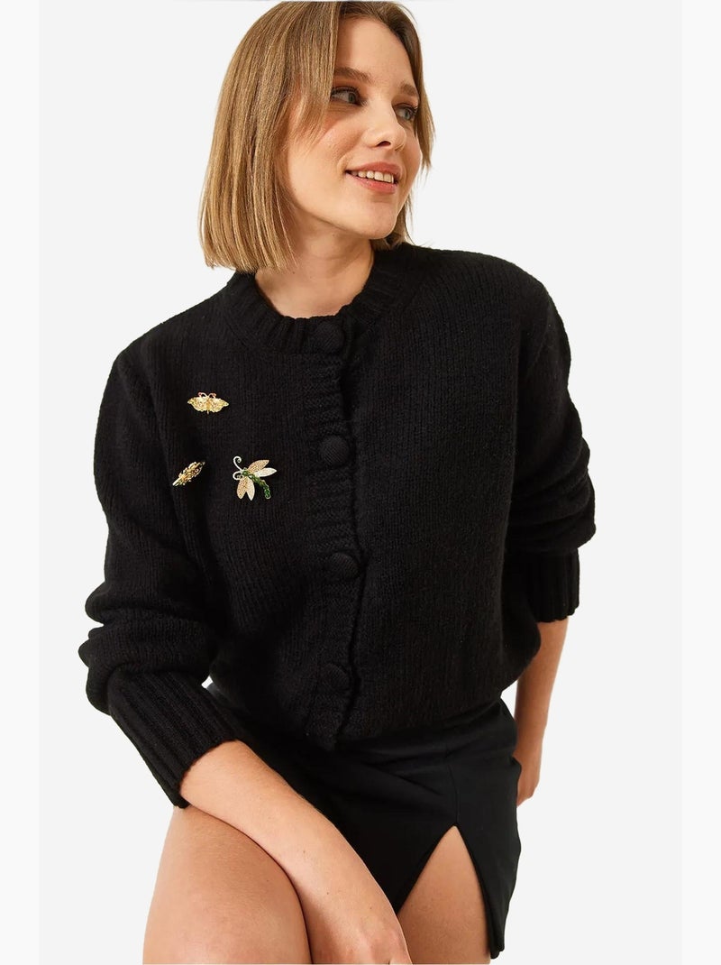 Cardigan en maille à détails de broche lucci Noir - Kiabi