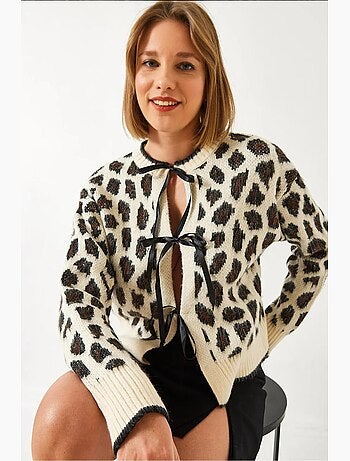 Cardigan en maille à motif léopard lucci