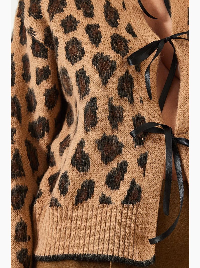 Cardigan en maille à motif léopard lucci Camel - Kiabi