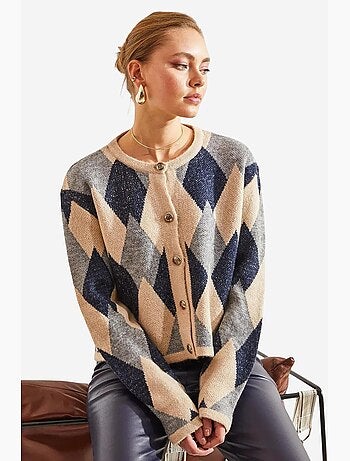 Cardigan en maille à motifs losanges lucci